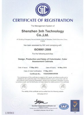 3nh ISO9001 Certificate